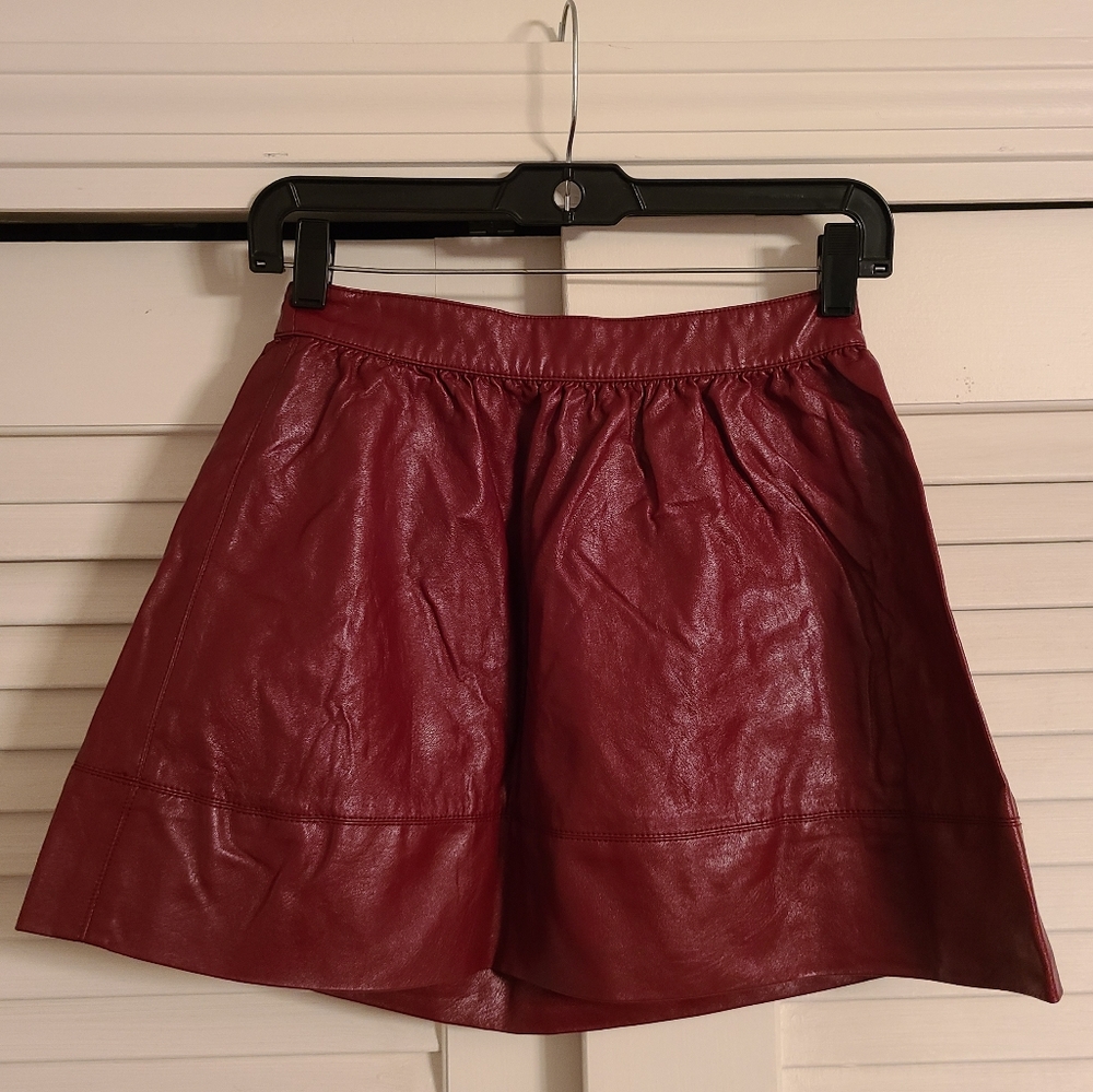 Red Faux Leather Skater Skirt
